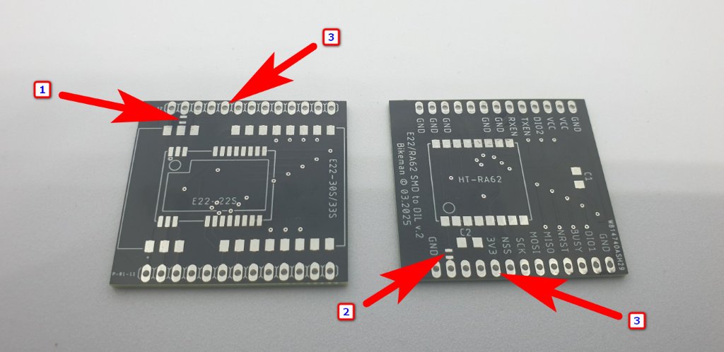 Zworki w torach antenowych modułów oraz pad zasilania 3.3V dla HT-RA62