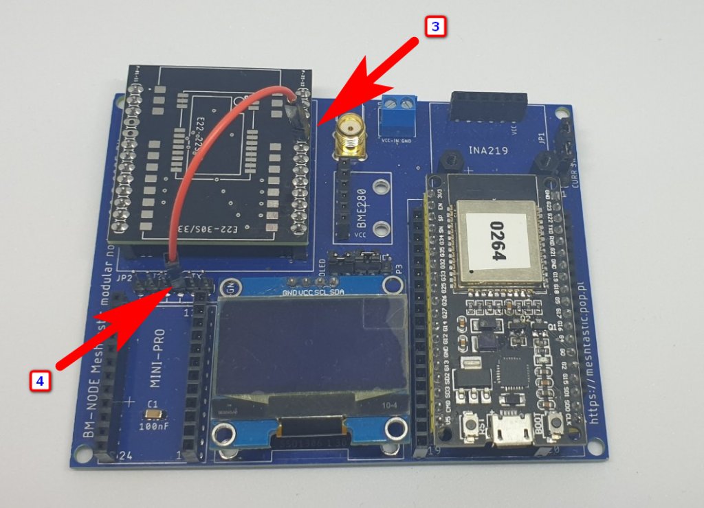 Podłączenie zasilania 3.3V dla HT-RA62 z mikrokontrolerem ESP32 na pokładzie BM-NODE