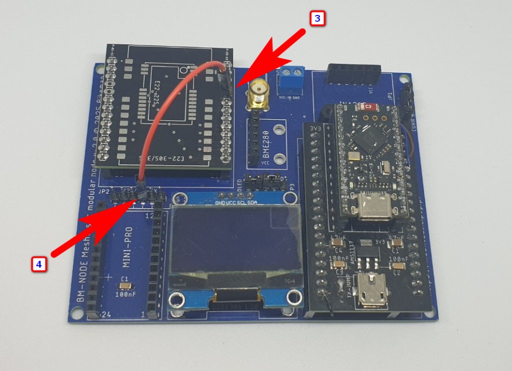 Podłączenie zasilania 3.3V dla HT-RA62 z mikrokontrolerem nRF52840 na pokładzie BM-NODE